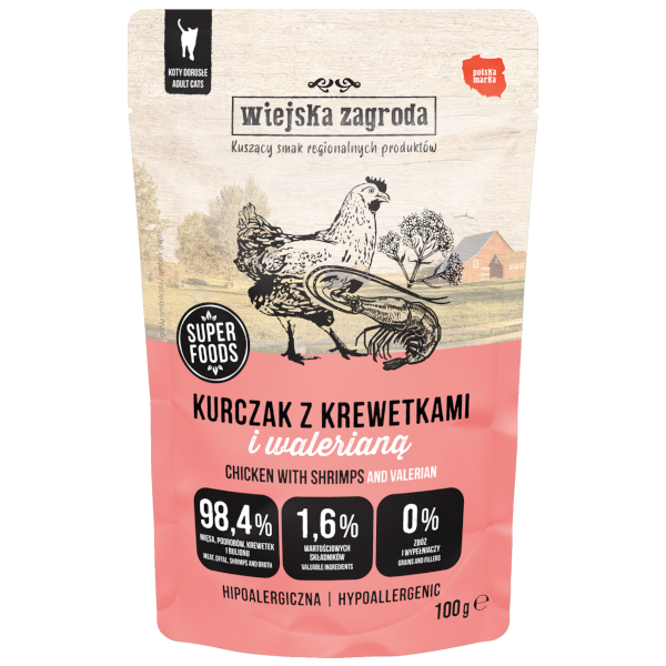 Wiejska Zagroda Kot Kurczak z Krewetkami i Walerianą